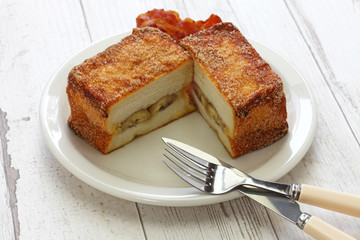 banana cinnamon french toast with bacon