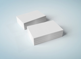Stack of white business cards mockup isolated on blue 3d rendering