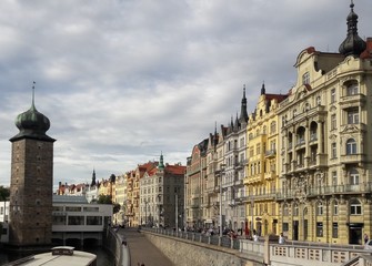 Canal and buildings in Prague Czech Republic 2017