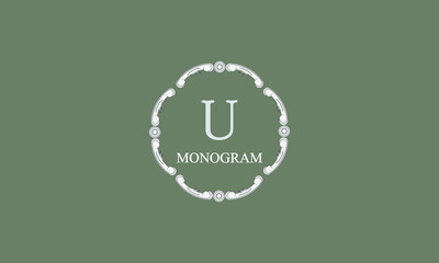 Vector design element. Luxury logo concept with letter U. Template for creating badges, symbols, emblems, monograms, frames.