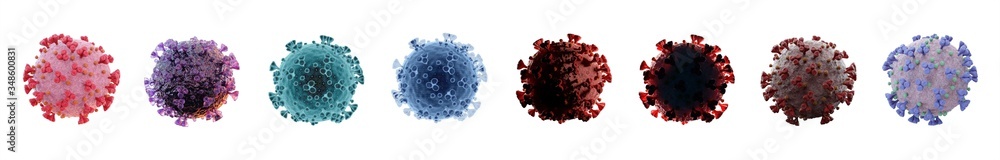 Aufkleber 3d rendering of the coronavirus on a microscopic level isolated on white background collection. micr