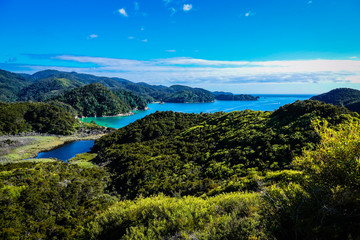 Fototapeta premium Torrent Bay view from the top of the hill, Abel Tasman Coast Track, Abel Tasman N.P, Tasman, South Island, New Zealand 
