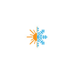 Hot and cold Logo symbol. Sun and snowflake all season concept logo. Hot and cold logo design for refrigeration company