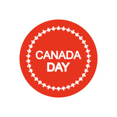 Canada day design with decorative round frame of maple leaves, block silhouette style