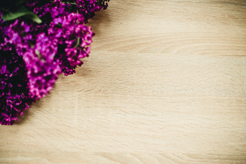lilac on wooden background close-up