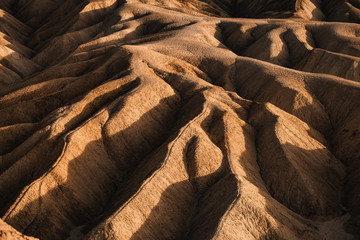 Sci-Fi Mars looking Rocky landscape background at Zabriskie Point, Death Valley NP, California.
