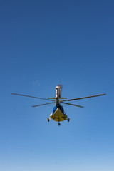 takeoff and landing helicopter in the mountains