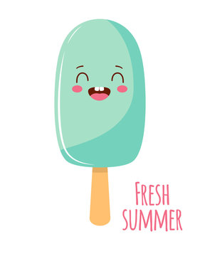 summer card with cute cartoon ice cream