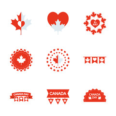 decorative pennants and Canada day icon set, silhouette style