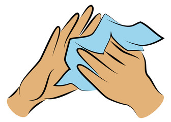 Rub your hands with a clean towel. Hygienic procedure. Disease prevention, good for health. Vector illustration