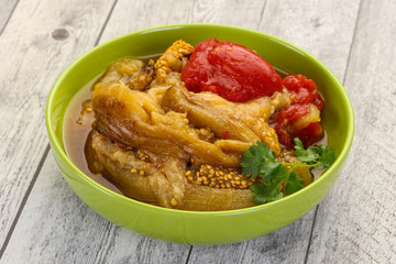 Caucasian cuisine - baked eggplant and tomato