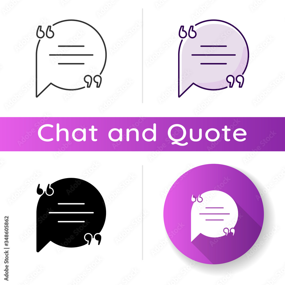 Poster chat bubble with quotation marks icon. empty circle box for direct speech. blank dialogue balloon wi