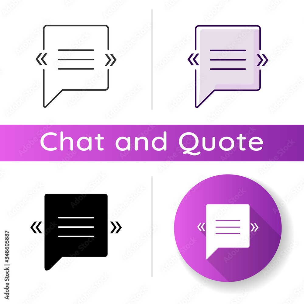 Poster chat bubble with angle quotes icon. empty square box for direct speech. blank dialogue balloon with 