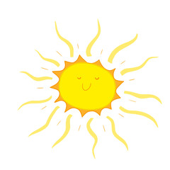 Funny simple doodle Kawai smiling sun. Hand drawn. isolated on white background.