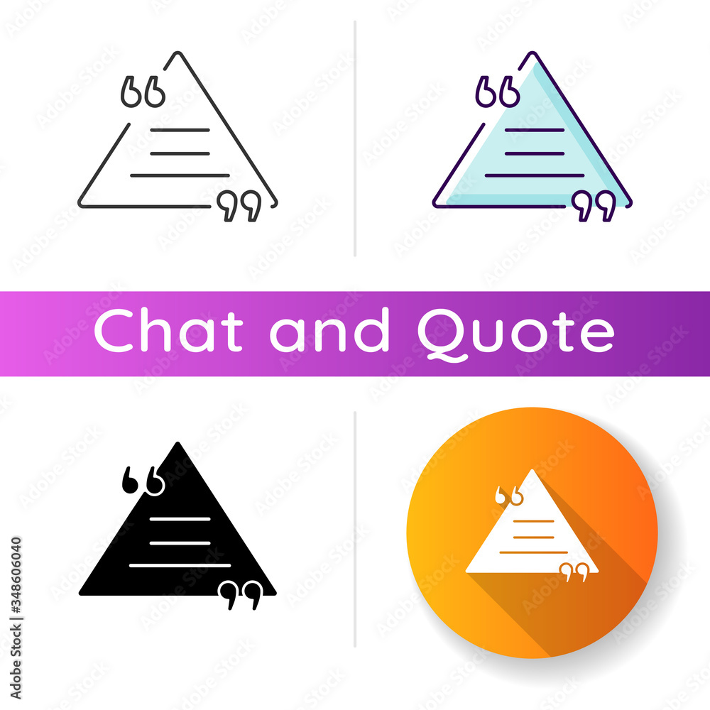 Poster triangle chat bubble with quotes icon. empty box for direct speech. blank dialogue form with quotati