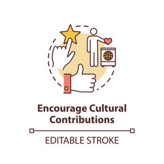 Encourage cultural contribution concept icon. Multi racial group. Multi ethnic community. Cultural diversity idea thin line illustration. Vector isolated outline RGB color drawing. Editable stroke