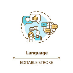 Language concept icon. Chat with native speaker. Translate speech. Foreign language. Cultural diversity idea thin line illustration. Vector isolated outline RGB color drawing. Editable stroke