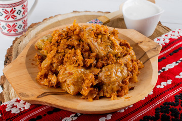 Sarma is a dish of vine, cabbage rolls stuffed with minced meat. Traditional romanian, greek