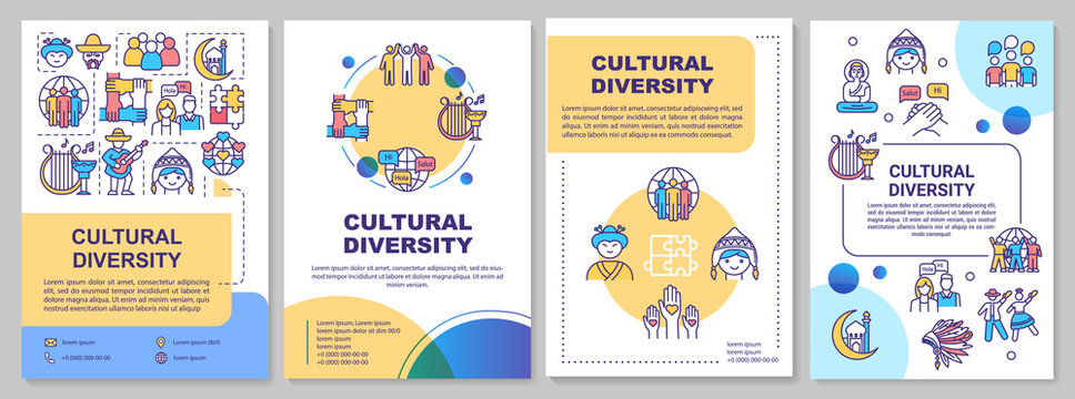 Cultural diversity brochure template. International community. Flyer, booklet, leaflet print, cover design with linear icons. Vector layouts for magazines, annual reports, advertising posters