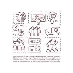 International market concept icon with text. Multi racial team. Unity in interracial work group. PPT page vector template. Brochure, magazine, booklet design element with linear illustrations