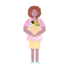 young man carrying paper bag grocery with food isolated design