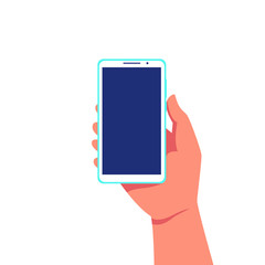 Smartphone in a man's hand in a flat style. Vector stock illustration isolated on white background.