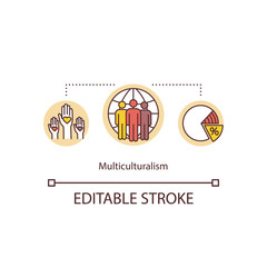 Multiculturalism concept icon. Multi ethnic community. Multinational society worldwide. Cultural diversity idea thin line illustration. Vector isolated outline RGB color drawing. Editable stroke