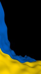 The flag of Ukraine on a dark background. National flag and state ensign. Blue and yellow bicolour. 3D illustration waving flag