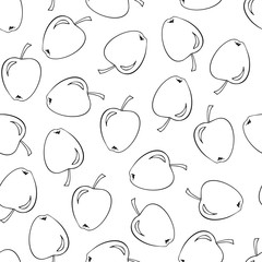 Seamless pattern with hand drawn apples on white background Hand drawn fruit doodle style illustration. Perfect for print on t-shirt, wallpapers, wrapping paper, textile prints, product package design