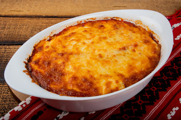 Moussaka is an eggplant- or potato-based dish, often including ground meat, in the Levant