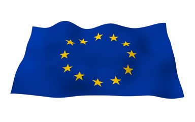 Slightly waving flag of the European Union isolated on white background, 3D rendering. Symbol of Europe. 3D illustration