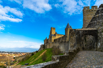 Fototapeta na wymiar Fortified medieval city of Carcassonne in France.