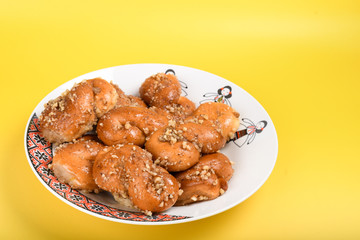 Concept of romanian cuisine. Homemade Mucenici, traditional desserts made in the figure 8