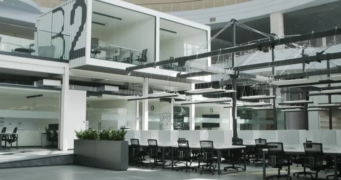 Big rental office with wrapped computers and without any workers