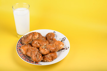 Concept of romanian cuisine. Homemade Mucenici, traditional desserts made in the figure 8