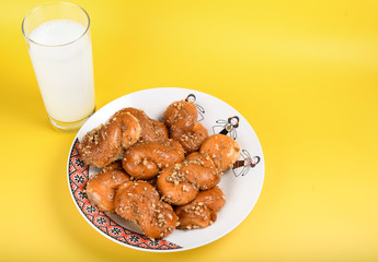 Concept of romanian cuisine. Homemade Mucenici, traditional desserts made in the figure 8
