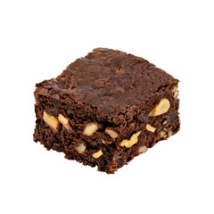 Chocolate brownie with nuts on white background