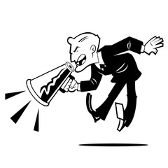 black and white image of a business man with megaphone