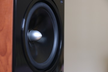 black acoustic speaker on gray background