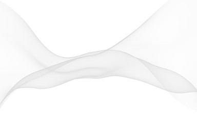 White abstract background. Fluttering white scarf. Waving on wind white fabric. 3D illustration