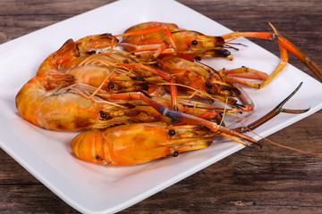 Grilled water prawn in the plate