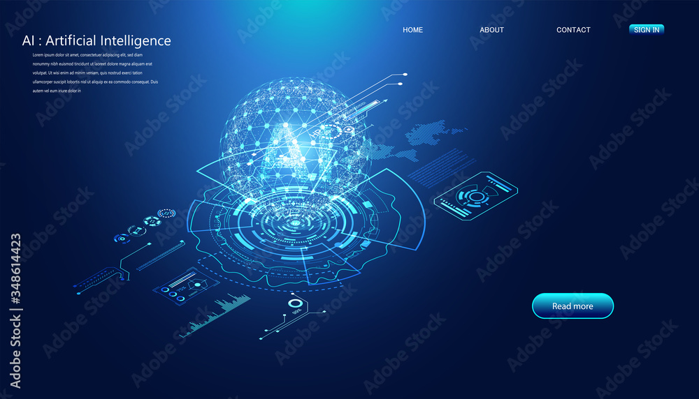 Poster abstract technology ai interface computing concept working data of artificial intelligence and futur