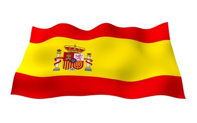 The flag of Spain. Official state symbol of the Kingdom of Spain. Concept: web, sports pages, language courses, travelling, design elements. 3d illustration