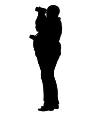 Photograph and photo camera on street. Isolated silhouettes of people on white background