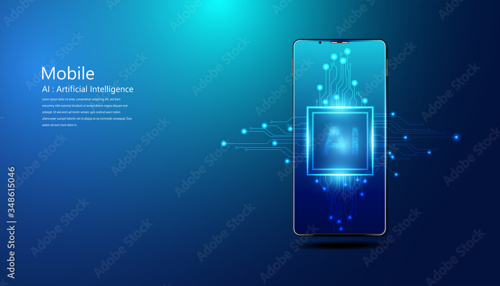 Poster abstract technology ai computing and smartphone concept working data of artificial intelligence and 
