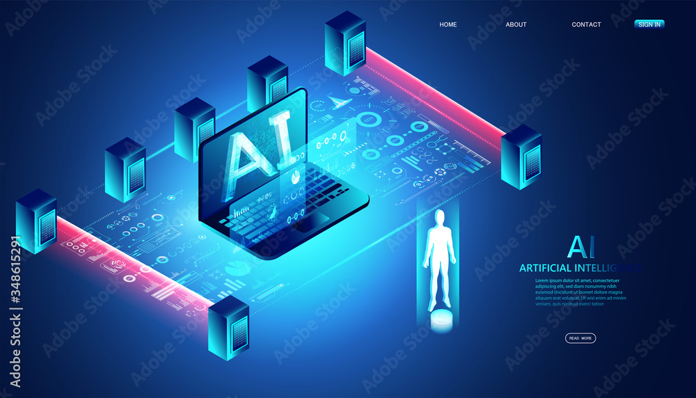 Poster abstract isometric ai technology concept circuit board making of artificial intelligence in data ana