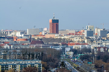 Poznań, a panorama of the city from a long distance from the Czecha estate, the photo shows the...