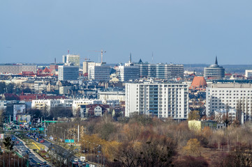 Poznań, a panorama of the city from a long distance from the Czecha estate, the photo shows the center from the east