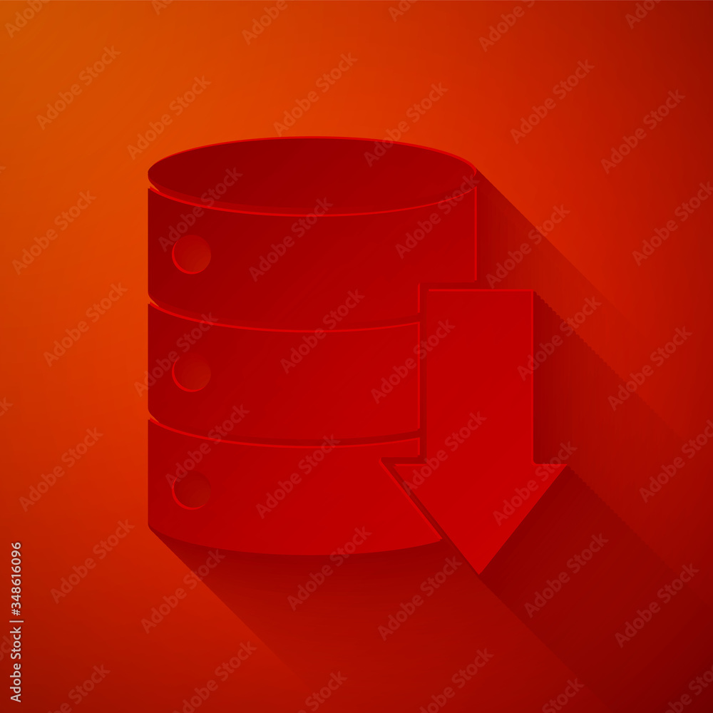 Poster paper cut server, data, web hosting icon isolated on red background. paper art style. vector