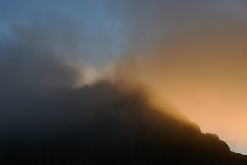 Sunset in island Vestmannaeyjar near the coast of south Iceland